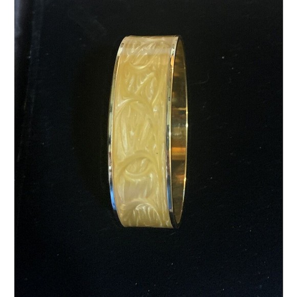 Vintage Monet Bangle Bracelet -Gold-Toned 3/4" wide, swirly design - Picture 3 of 4